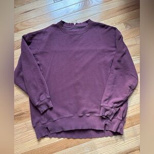 Aerie Oversized Burgundy Distressed Crewneck
